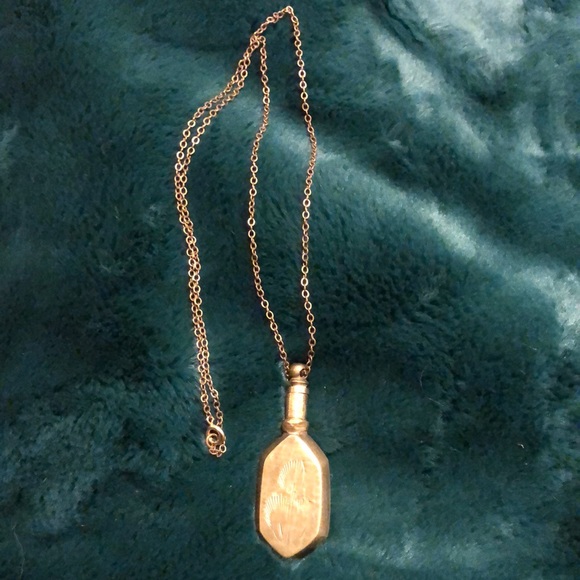 Antique Etched Brass Perfume Necklace - Picture 2 of 8